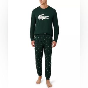 Lacoste 2-Piece Jersey Crewneck Top and Pants Pajama Set Sinople/White